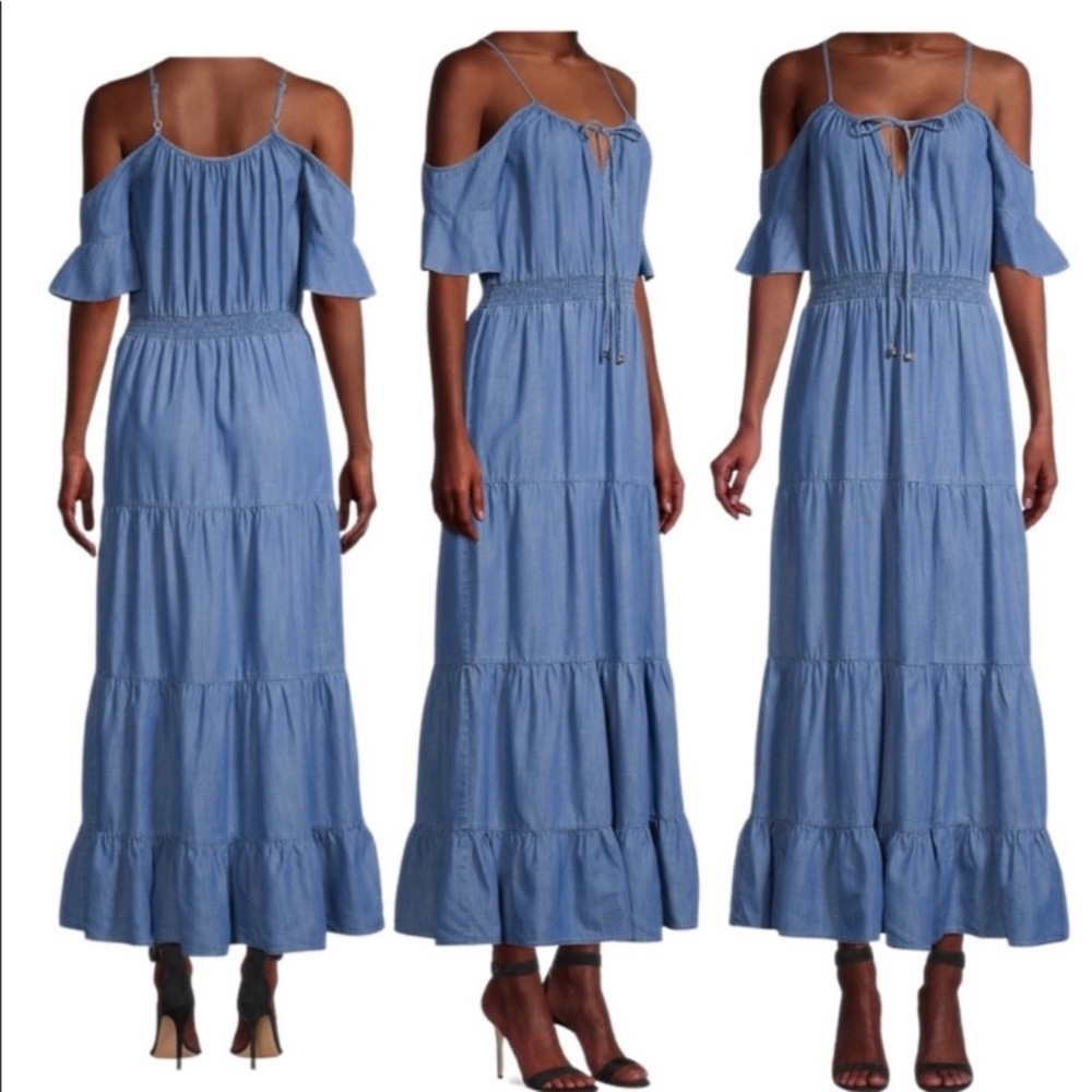 Michael Kors | Dresses | Michael Kors Boho Denim Open Shoulder Maxi Dress
